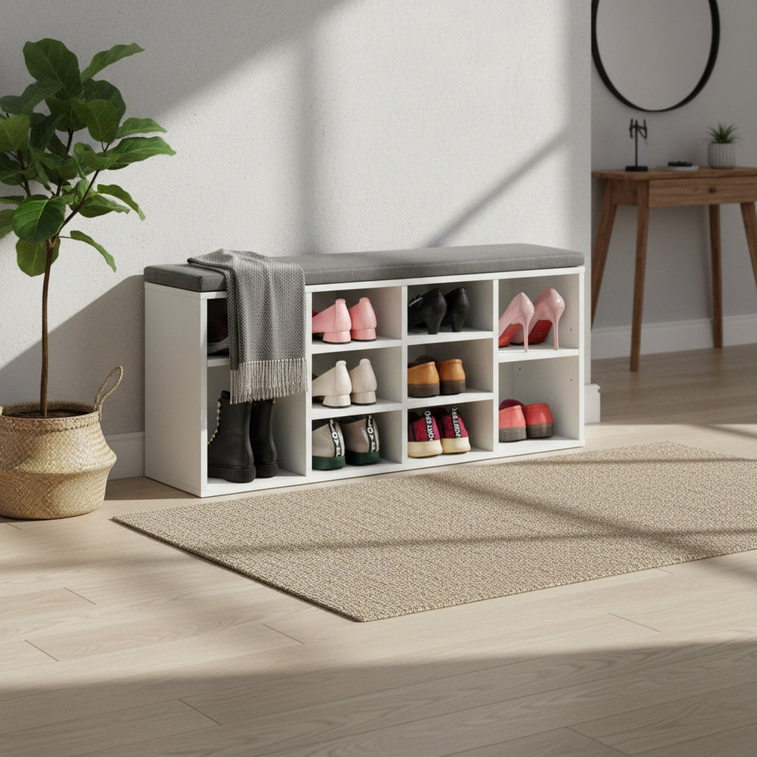 HIKAKA Shoe Cabinet Shoe Bench - White