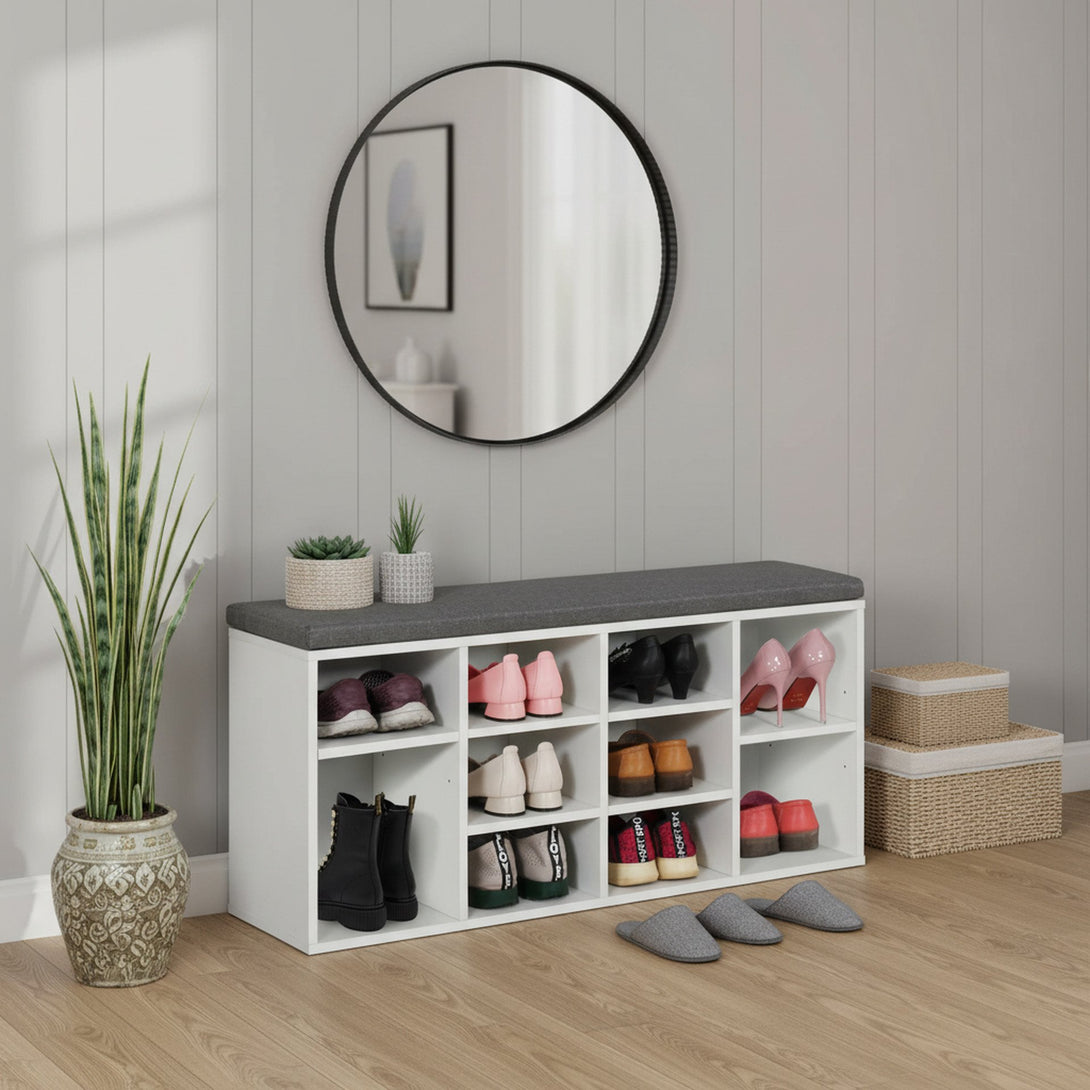 HIKAKA Shoe Cabinet Shoe Bench - White