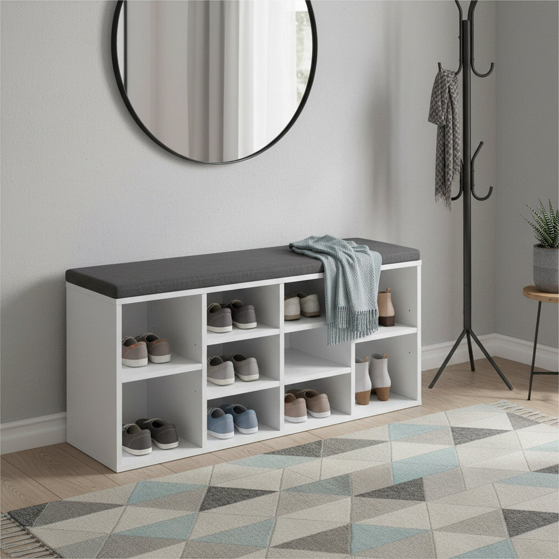 HIKAKA Shoe Cabinet Shoe Bench - White