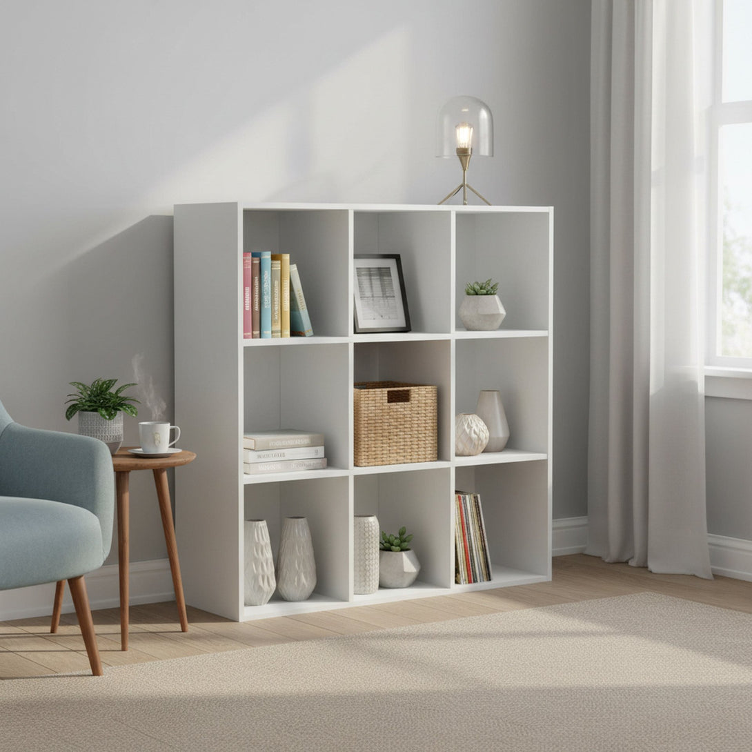 KIVU 9 Cube Square Bookshelf - White