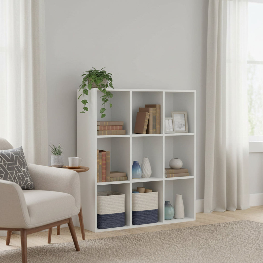 KIVU 9 Cube Square Bookshelf - White