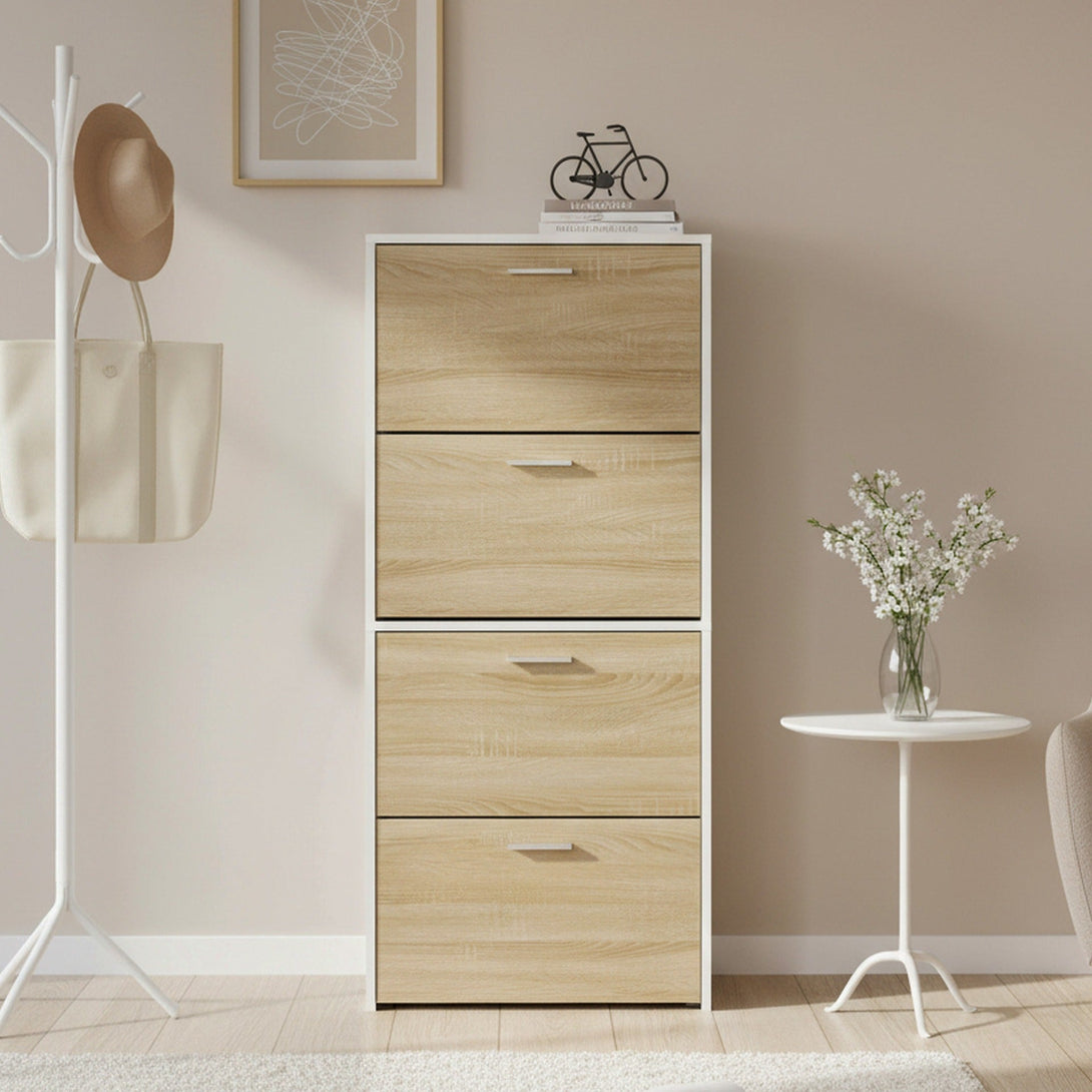 Navo 4 Drawer Shoe Cabinet Storage Rack - White Oak – Treasurebox