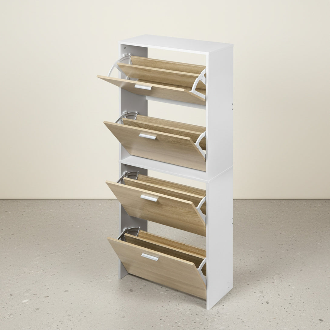 Navo 4 Drawer Shoe Cabinet Storage Rack - White Oak