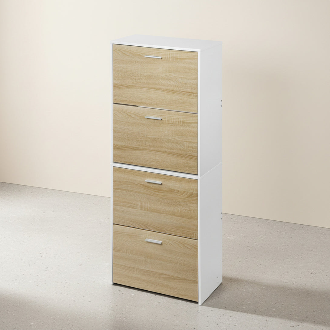Navo 4 Drawer Shoe Cabinet Storage Rack - White Oak
