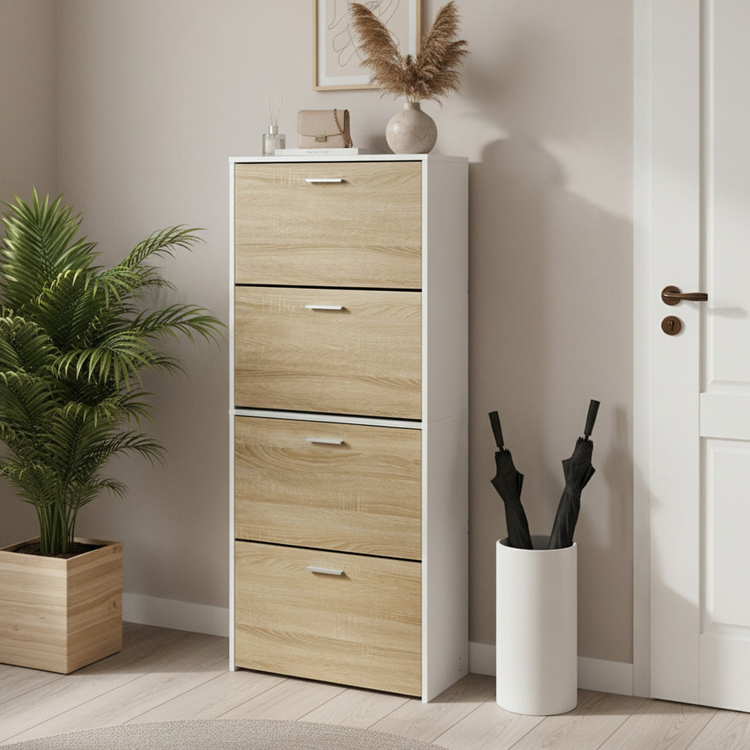 Navo 4 Drawer Shoe Cabinet Storage Rack - White Oak