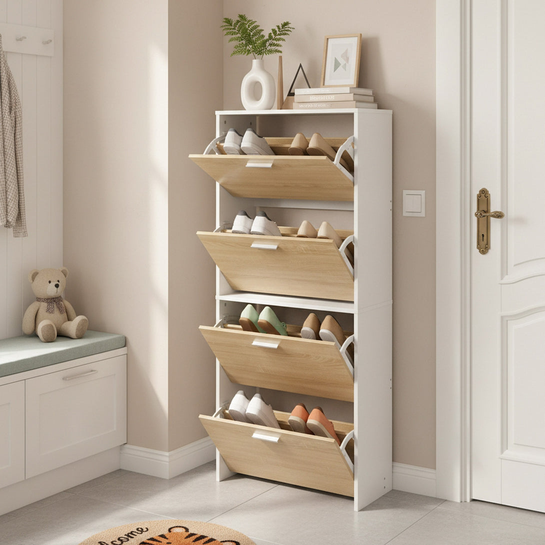 Navo 4 Drawer Shoe Cabinet Storage Rack - White Oak