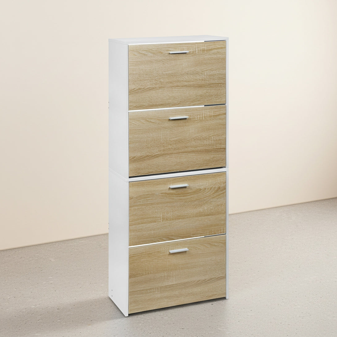 Navo 4 Drawer Shoe Cabinet Storage Rack - White Oak