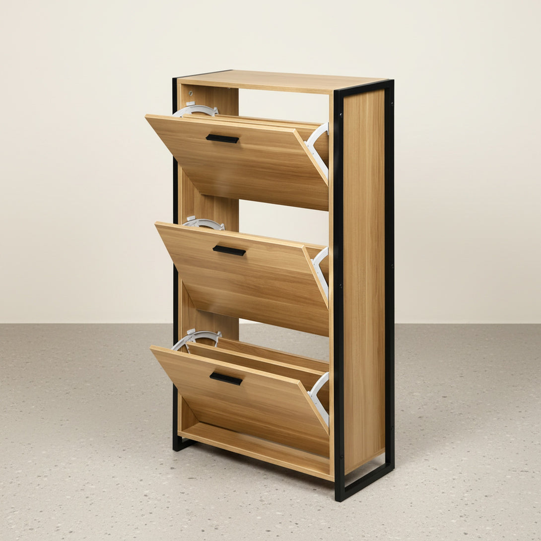 Vard 3 Drawer Shoe Cabinet Storage Rack - Light Teak