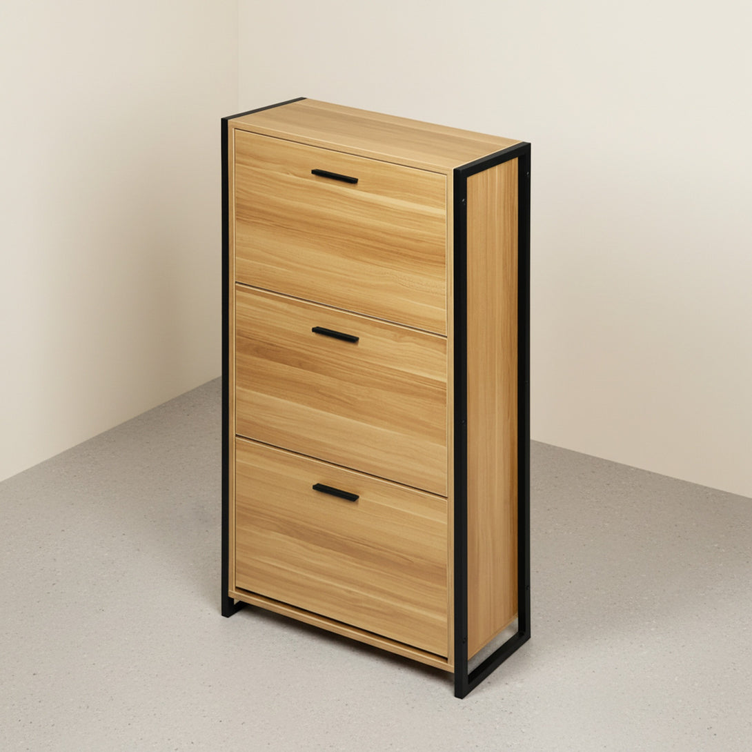 Vard 3 Drawer Shoe Cabinet Storage Rack - Light Teak