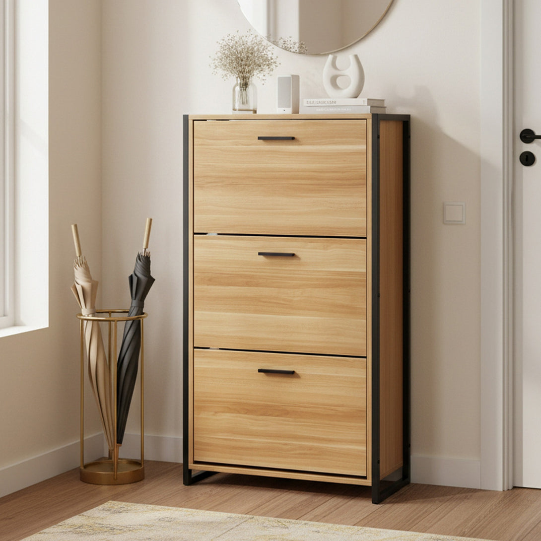 Vard 3 Drawer Shoe Cabinet Storage Rack - Light Teak