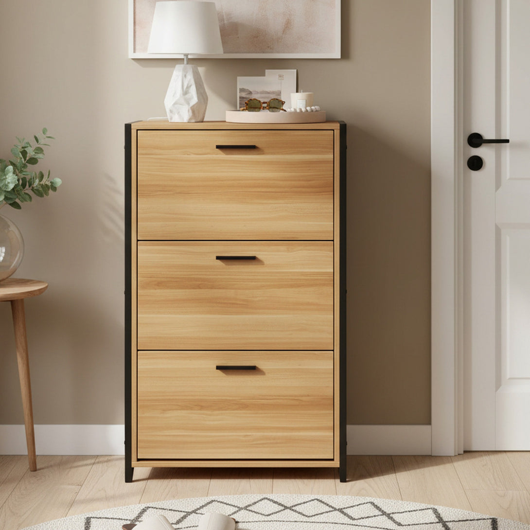 Vard 3 Drawer Shoe Cabinet Storage Rack - Light Teak