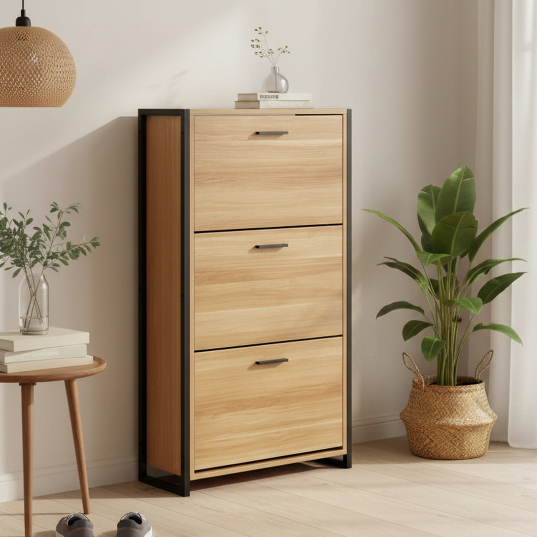 Vard 3 Drawer Shoe Cabinet Storage Rack - Light Teak