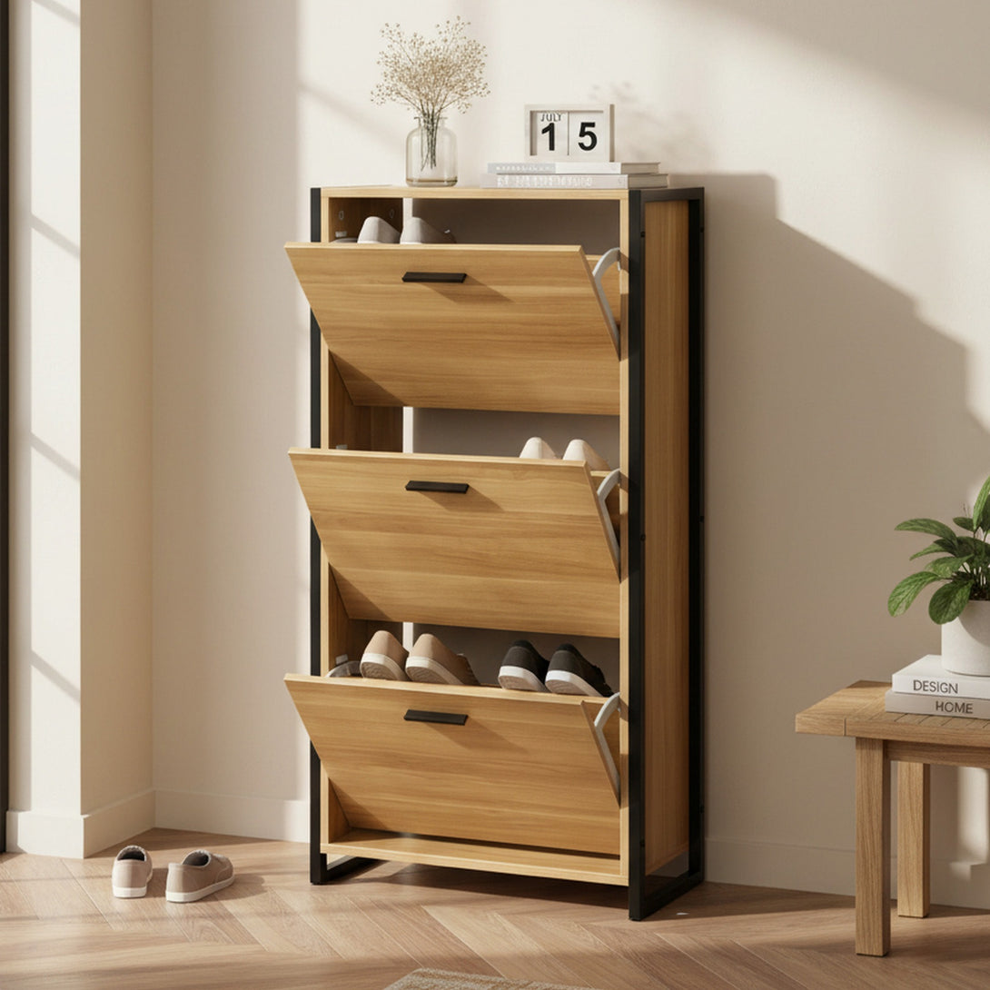 Vard 3 Drawer Shoe Cabinet Storage Rack - Light Teak