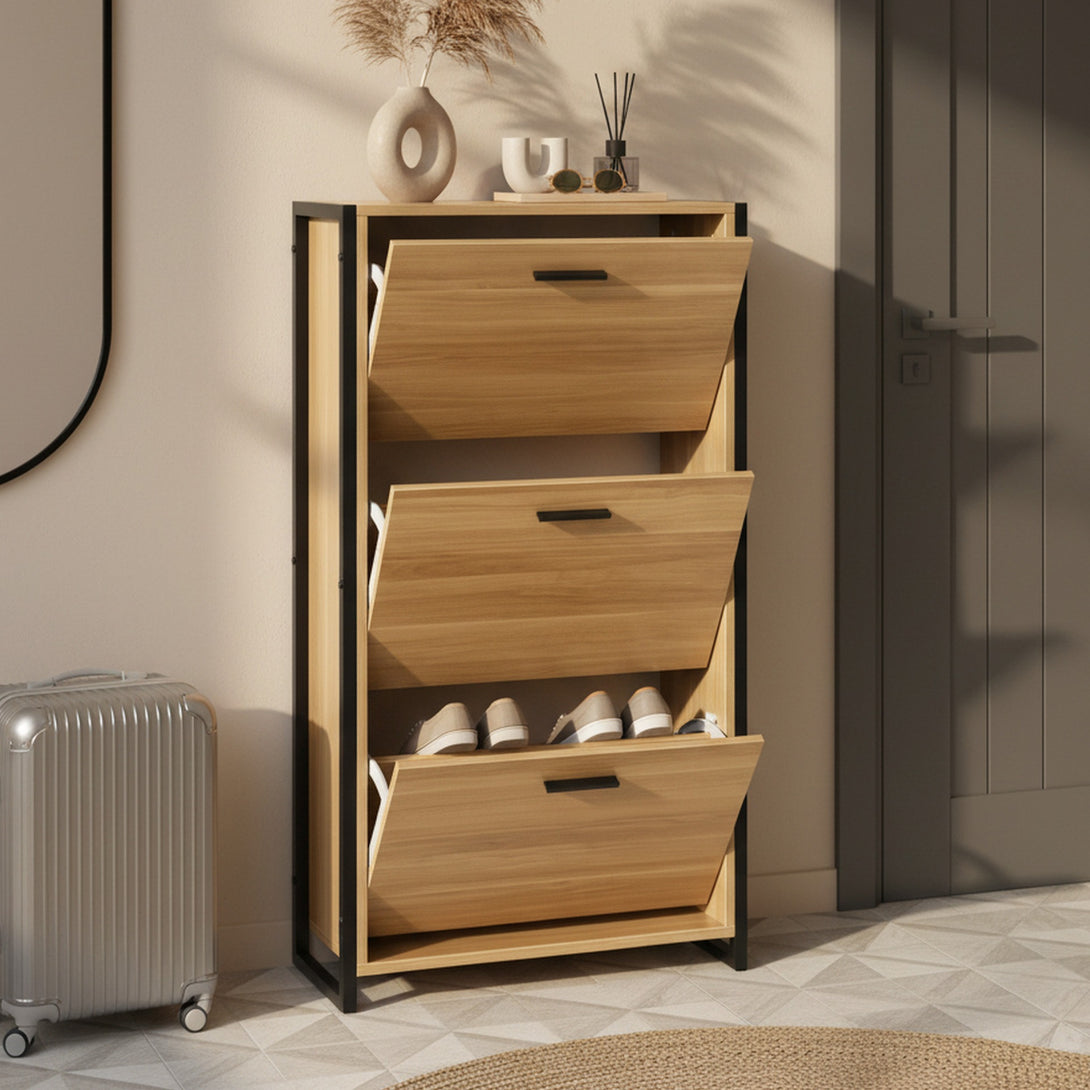 Vard 3 Drawer Shoe Cabinet Storage Rack - Light Teak