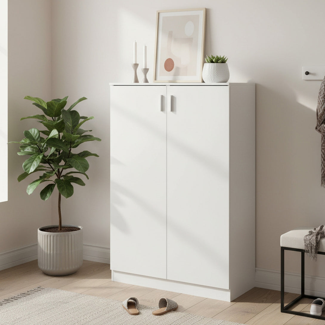 Nesto 2 Door Shoe Cabinet Storage Rack - White