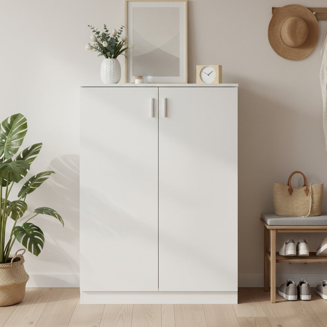 Nesto 2 Door Shoe Cabinet Storage Rack - White
