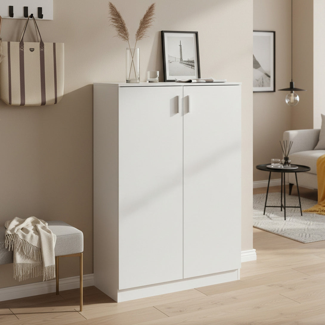 Nesto 2 Door Shoe Cabinet Storage Rack - White