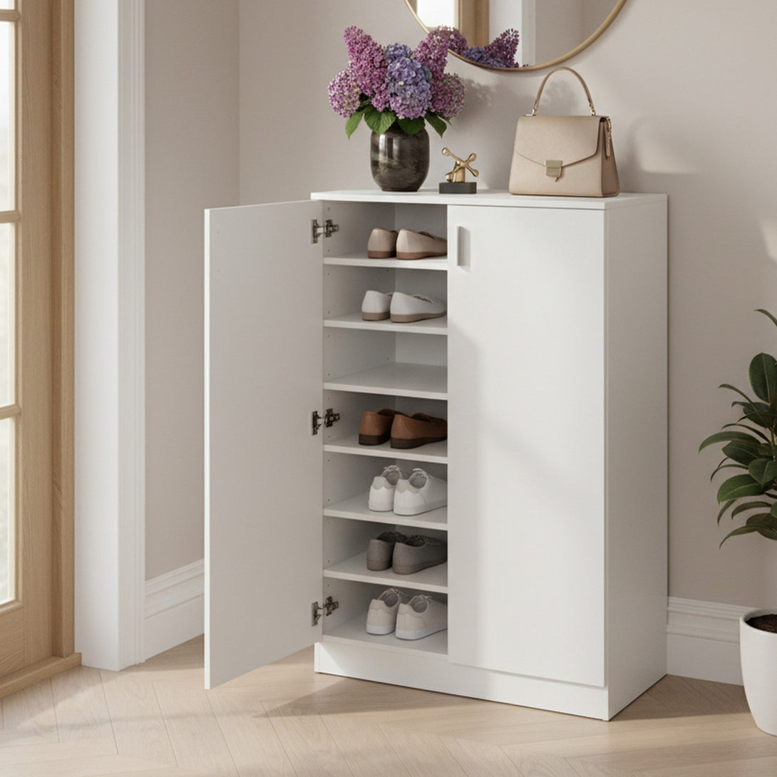 Nesto 2 Door Shoe Cabinet Storage Rack - White
