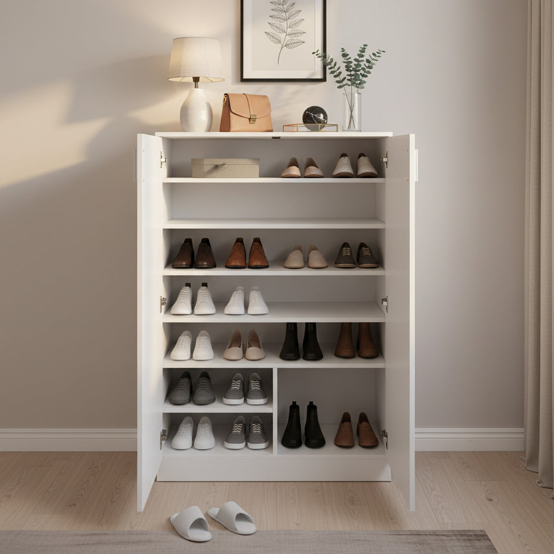 Nesto 2 Door Shoe Cabinet Storage Rack - White