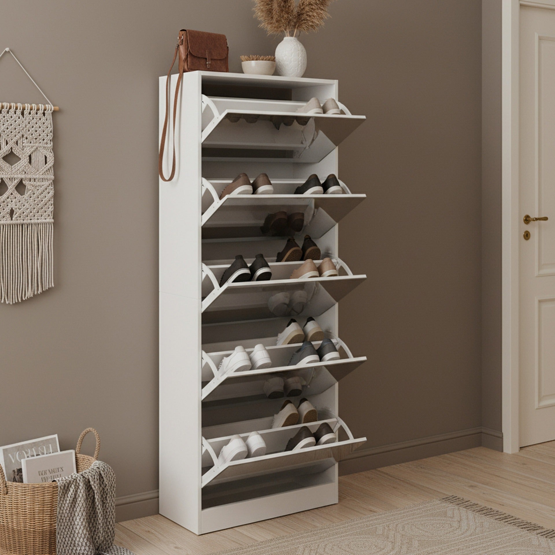 Melo 5 Drawer Shoe Cabinet Storage Rack - White – Treasurebox