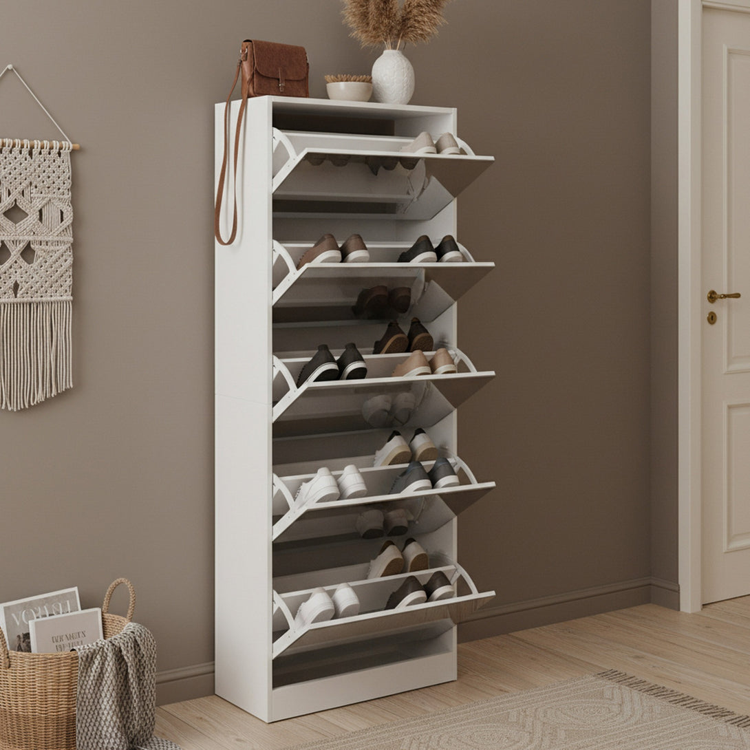 Melo 5 Drawer Shoe Cabinet Storage Rack - White