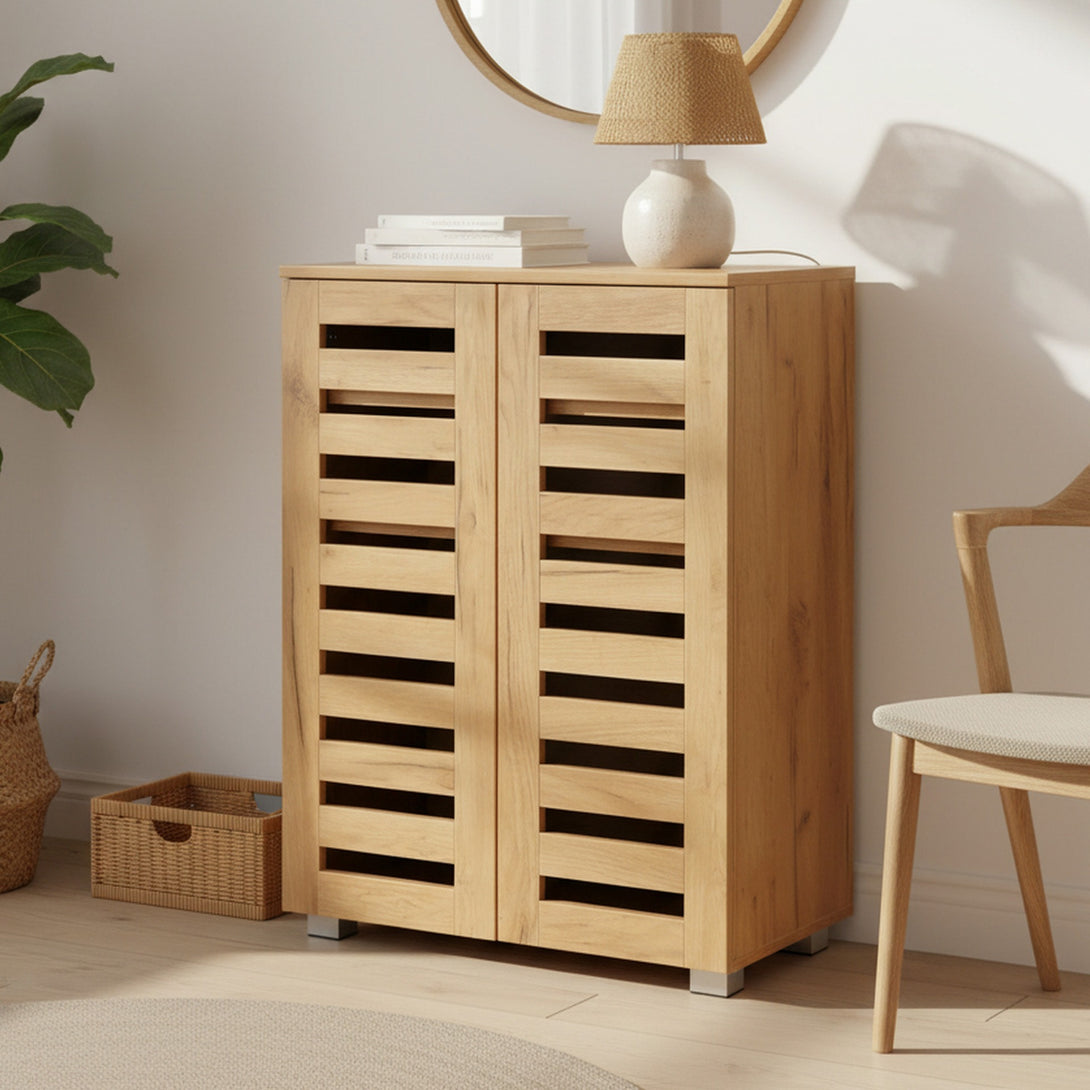 Loma 2 Door Shoe Cabinet Storage Rack - Dark Oak 