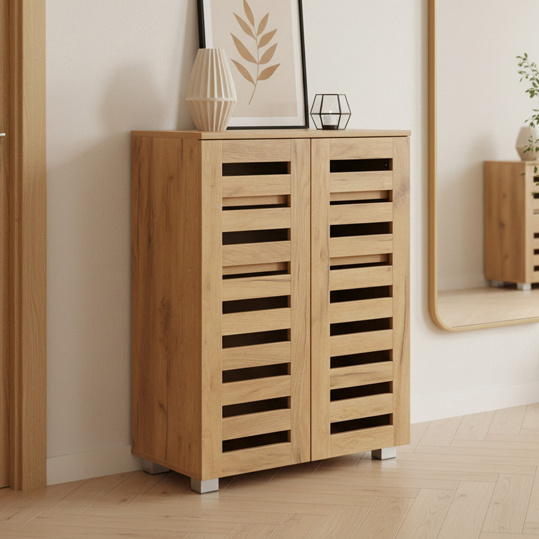 Loma 2 Door Shoe Cabinet Storage Rack - Dark Oak 