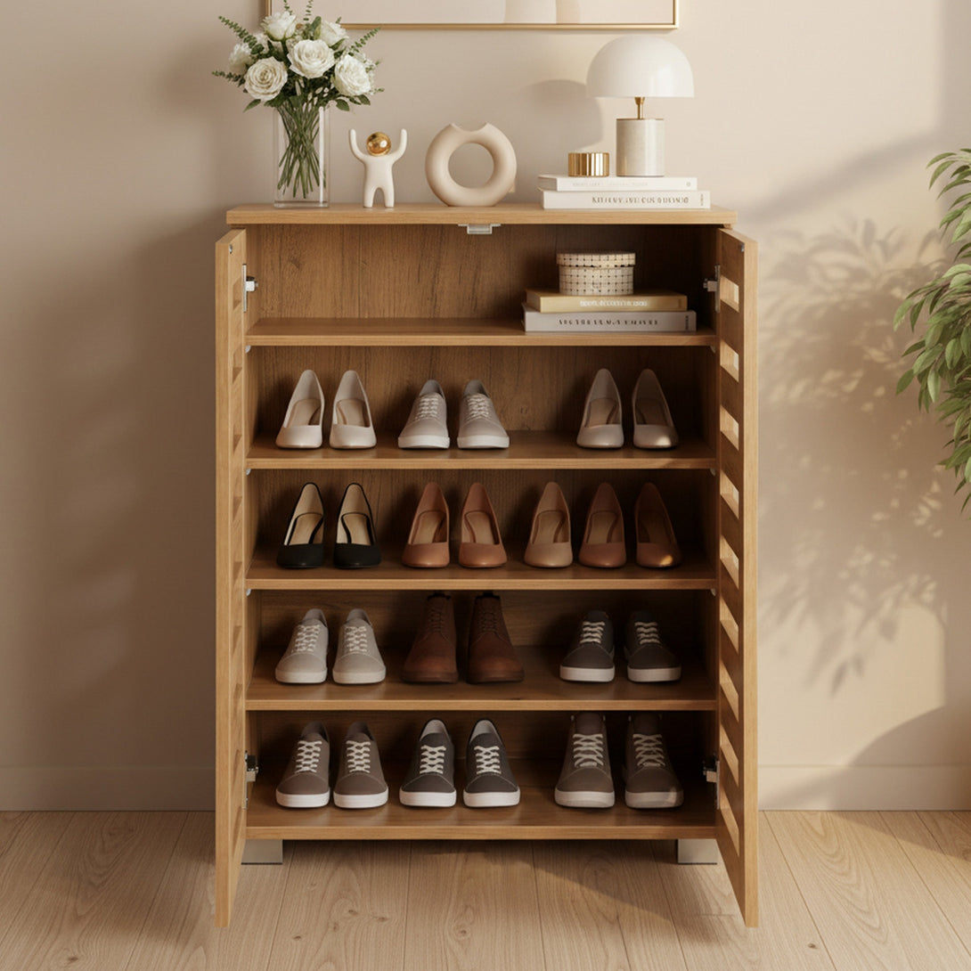 Loma 2 Door Shoe Cabinet Storage Rack - Dark Oak 
