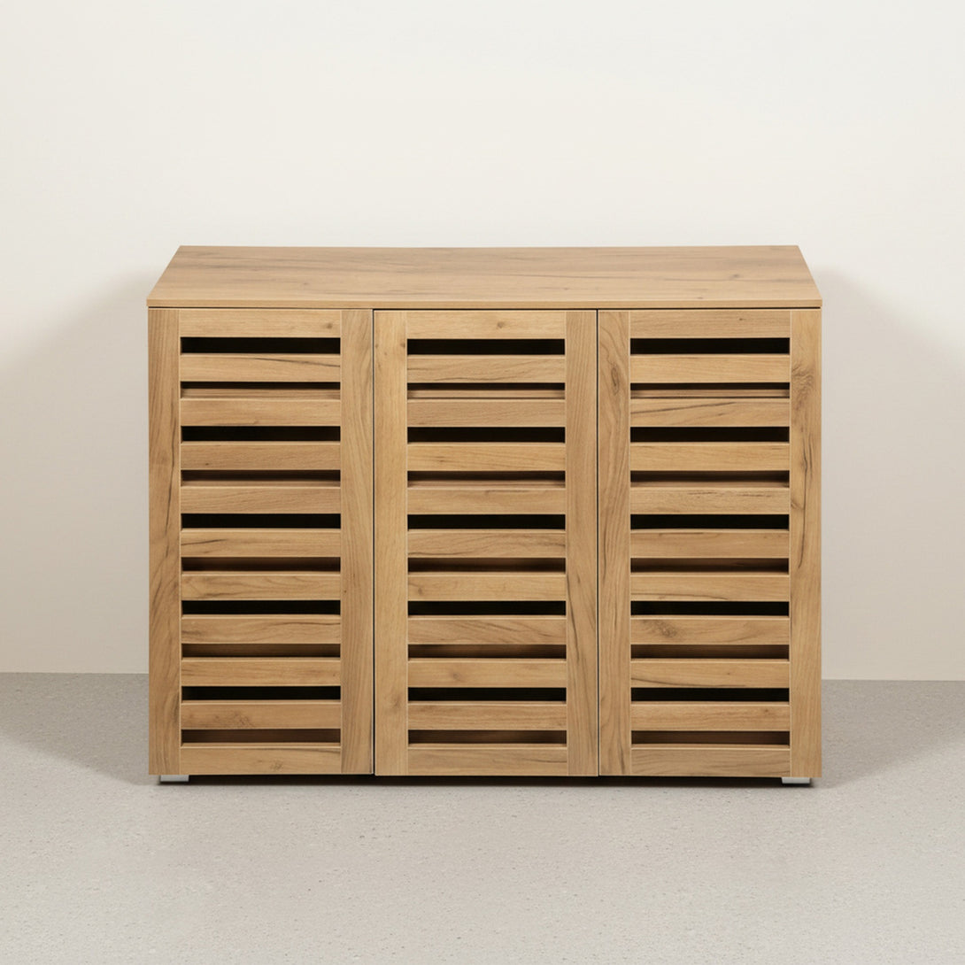 Loma 3 Door Shoe Cabinet Storage Rack - Dark Oak