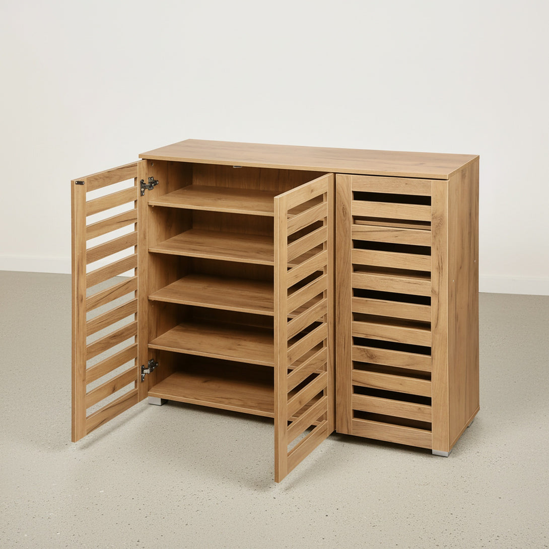 Loma 3 Door Shoe Cabinet Storage Rack - Dark Oak