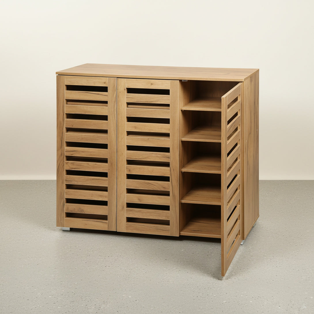 Loma 3 Door Shoe Cabinet Storage Rack - Dark Oak