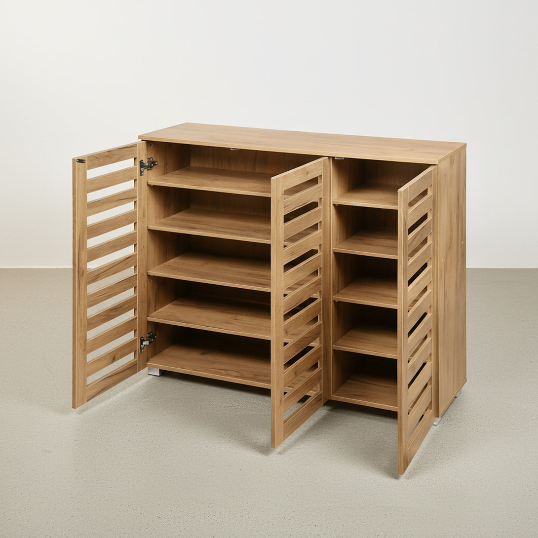 Loma 3 Door Shoe Cabinet Storage Rack - Dark Oak