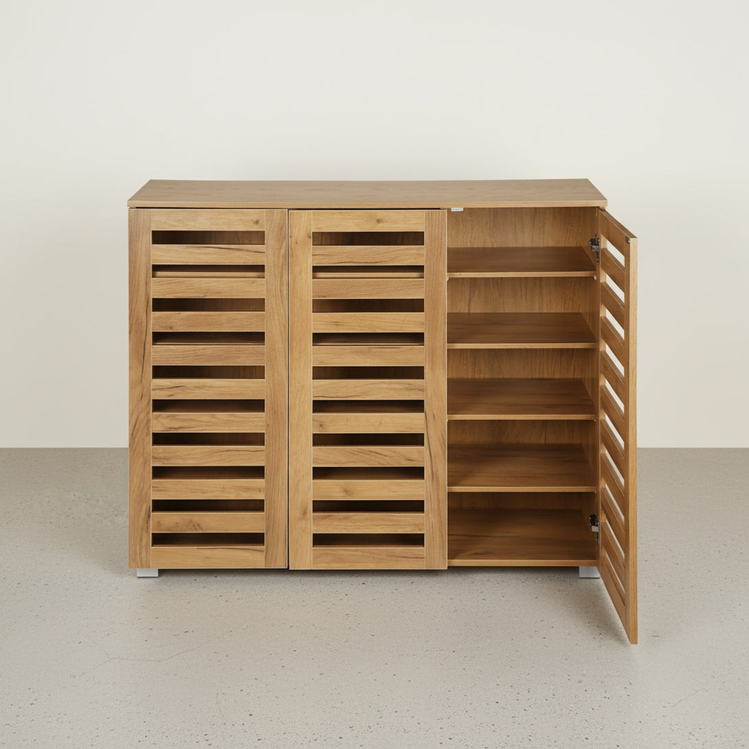 Loma 3 Door Shoe Cabinet Storage Rack - Dark Oak