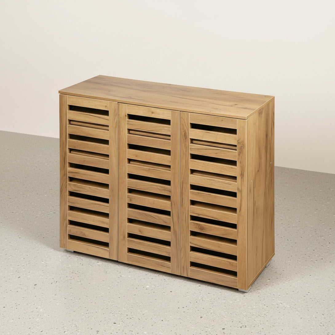 Loma 3 Door Shoe Cabinet Storage Rack - Dark Oak