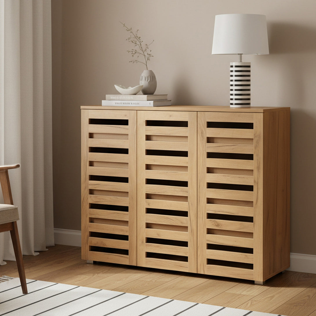 Loma 3 Door Shoe Cabinet Storage Rack - Dark Oak