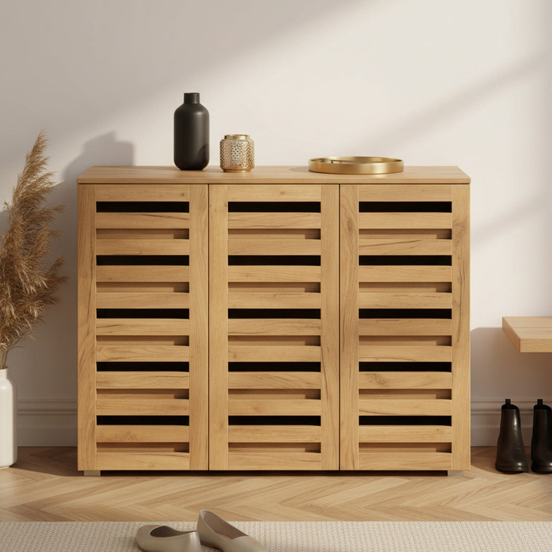 Loma 3 Door Shoe Cabinet Storage Rack - Dark Oak