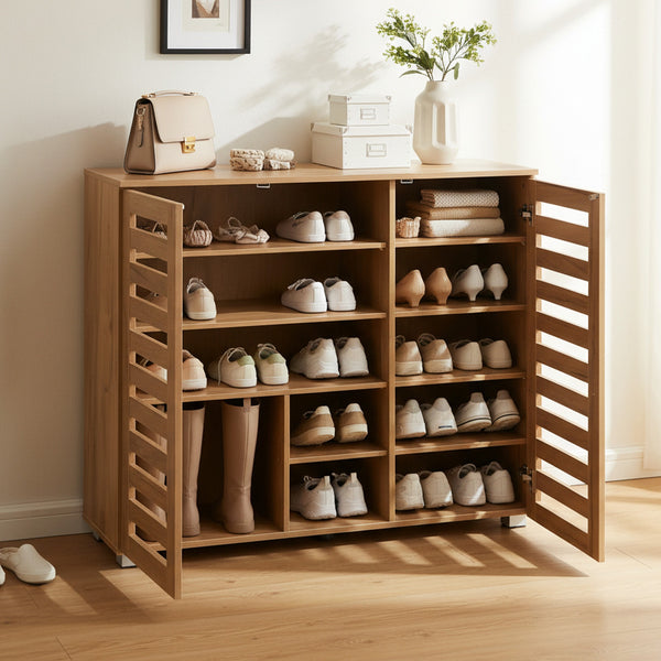 Loma 3 Door Shoe Cabinet Storage Rack - Dark Oak