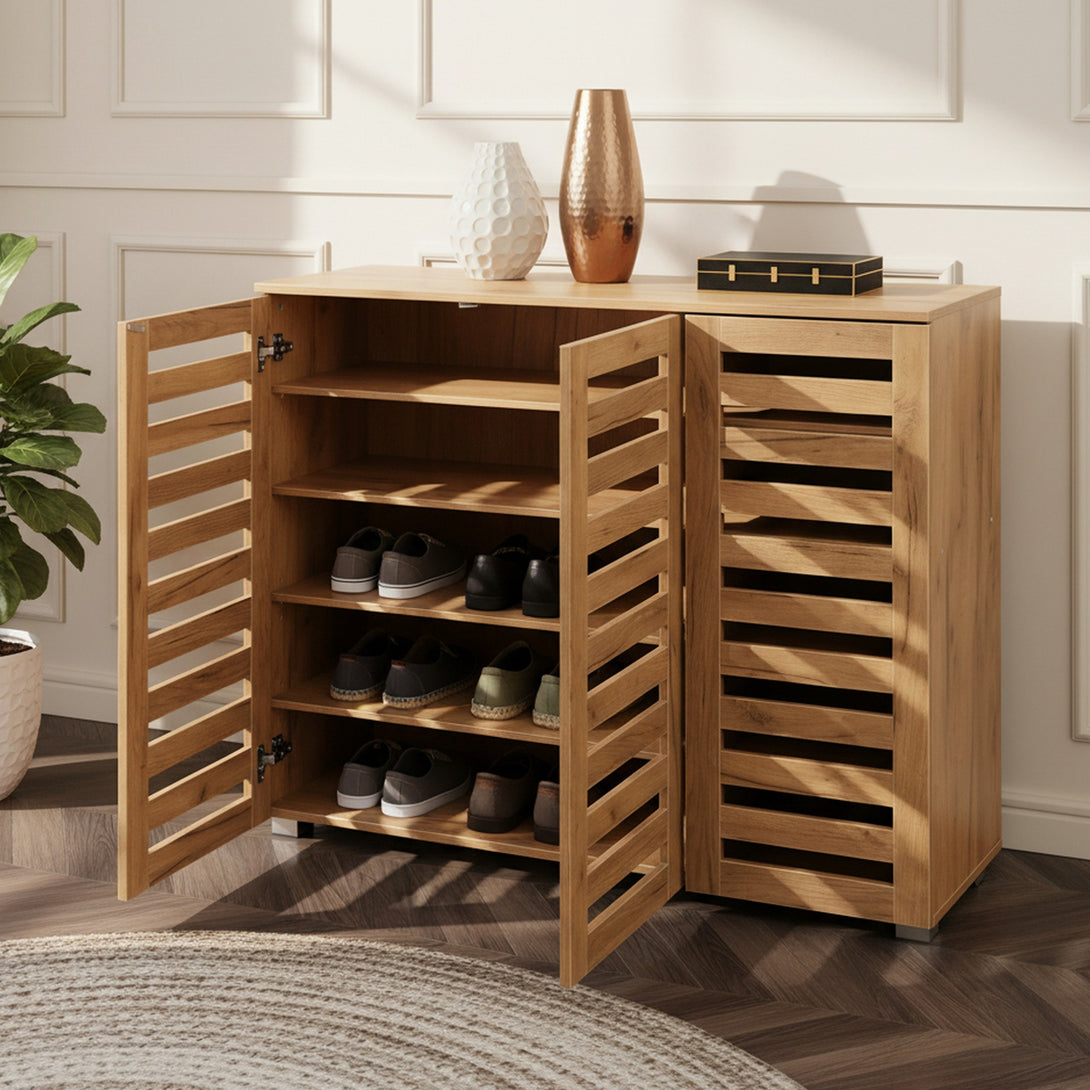 Loma 3 Door Shoe Cabinet Storage Rack - Dark Oak
