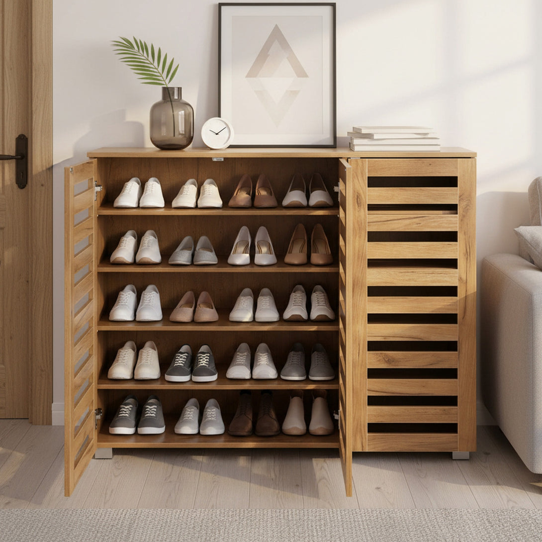 Loma 3 Door Shoe Cabinet Storage Rack - Dark Oak