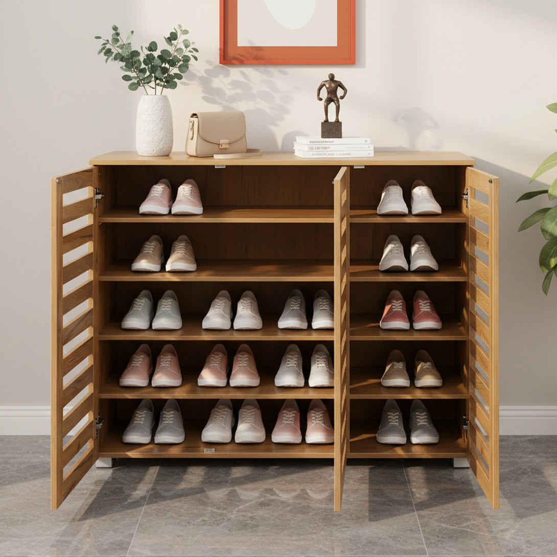 Loma 3 Door Shoe Cabinet Storage Rack - Dark Oak