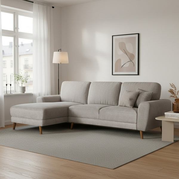 Luno 3 Seater Sofa with Left Facing Chaise - Beige