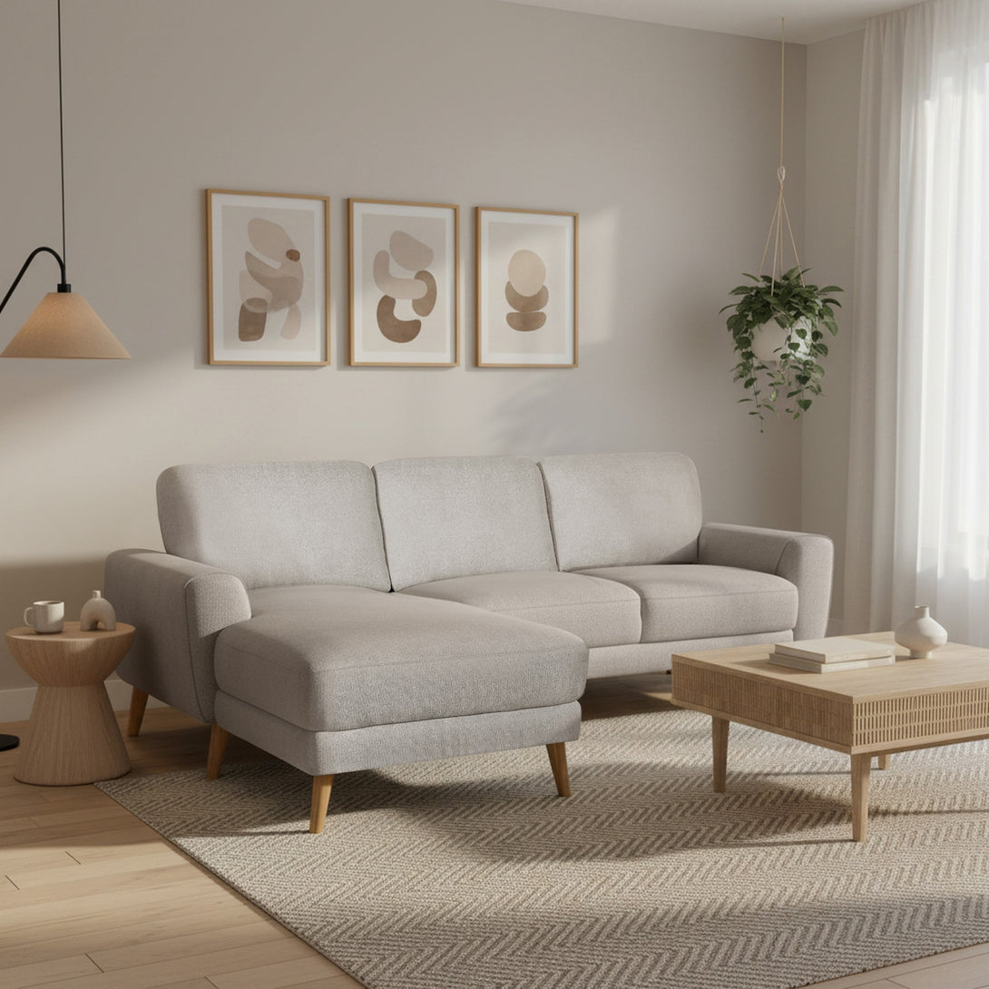 Luno 3 Seater Sofa with Left Facing Chaise - Beige