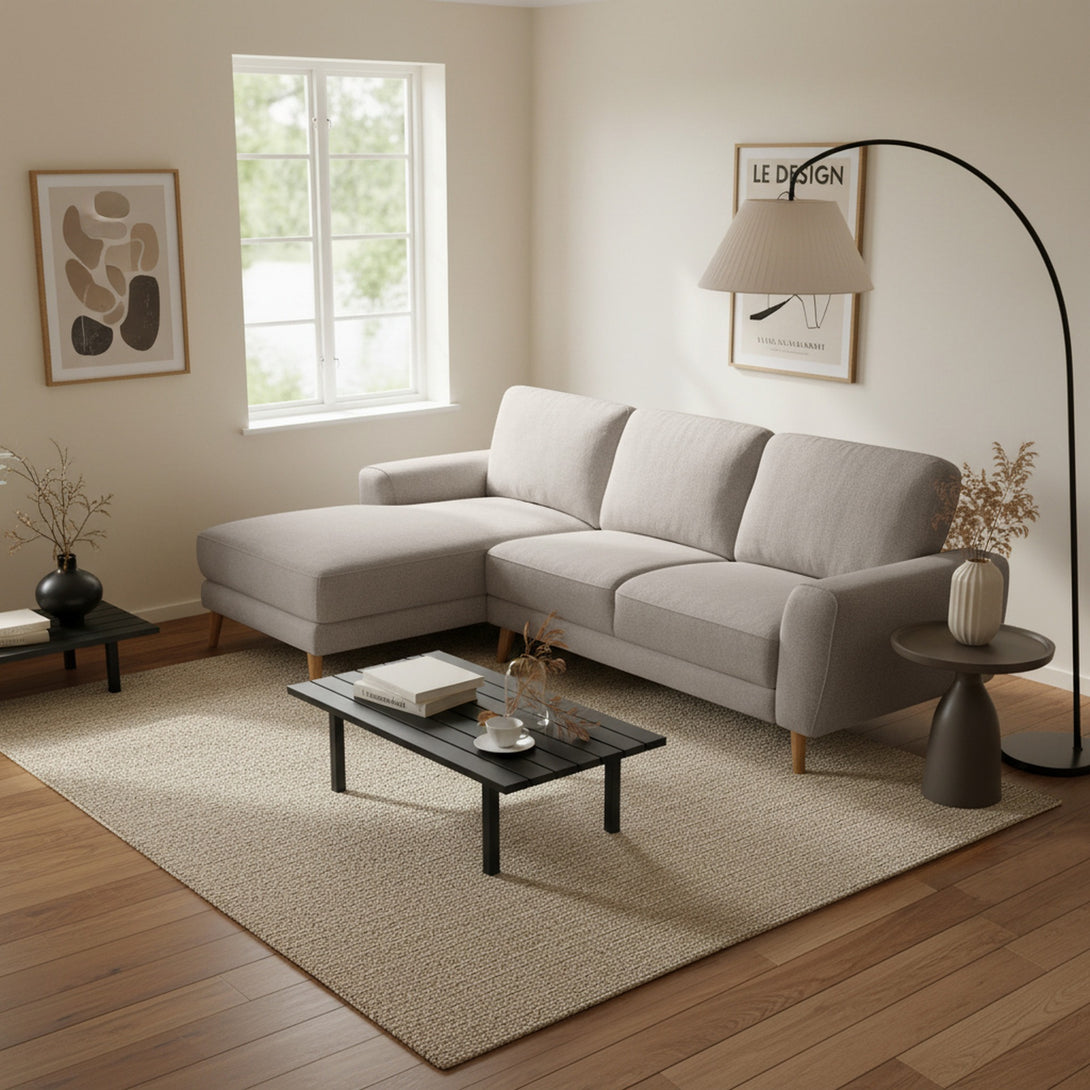 Luno 3 Seater Sofa with Left Facing Chaise - Beige
