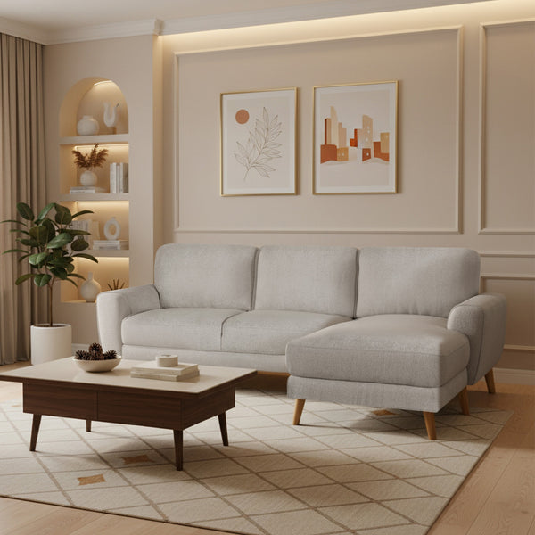 Luno 3 Seater Sofa with Right Facing Chaise - Beige