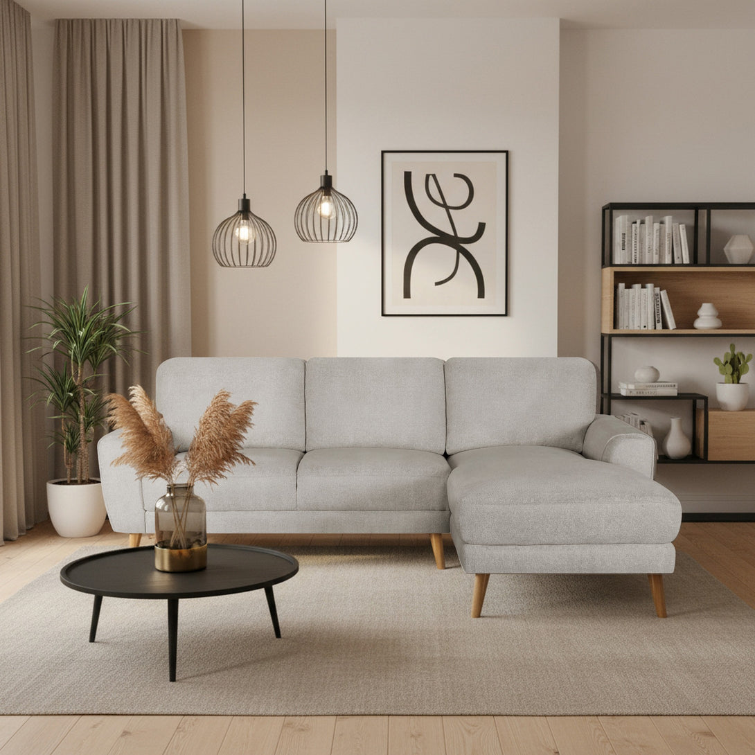 Luno 3 Seater Sofa with Right Facing Chaise - Beige