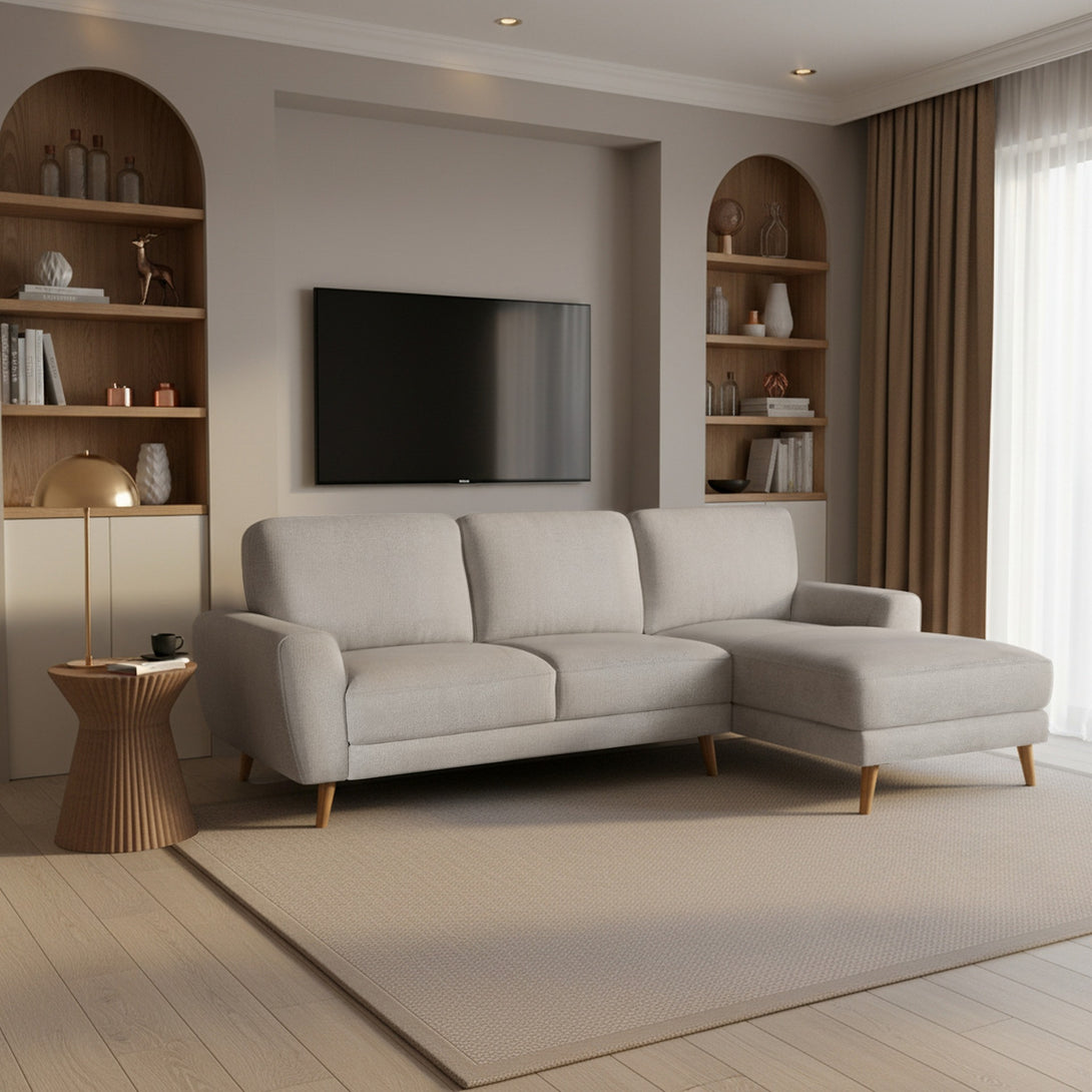 Luno 3 Seater Sofa with Right Facing Chaise - Beige