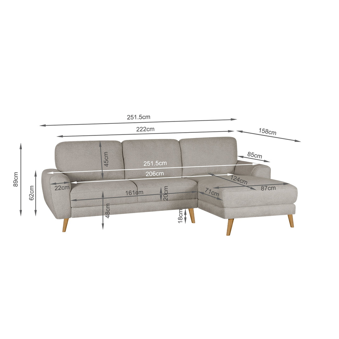 Luno 3 Seater Sofa with Right Facing Chaise - Beige