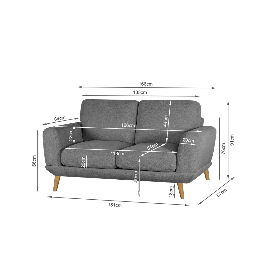 Tova Chenille 2 Seater Sofa - Ash Grey