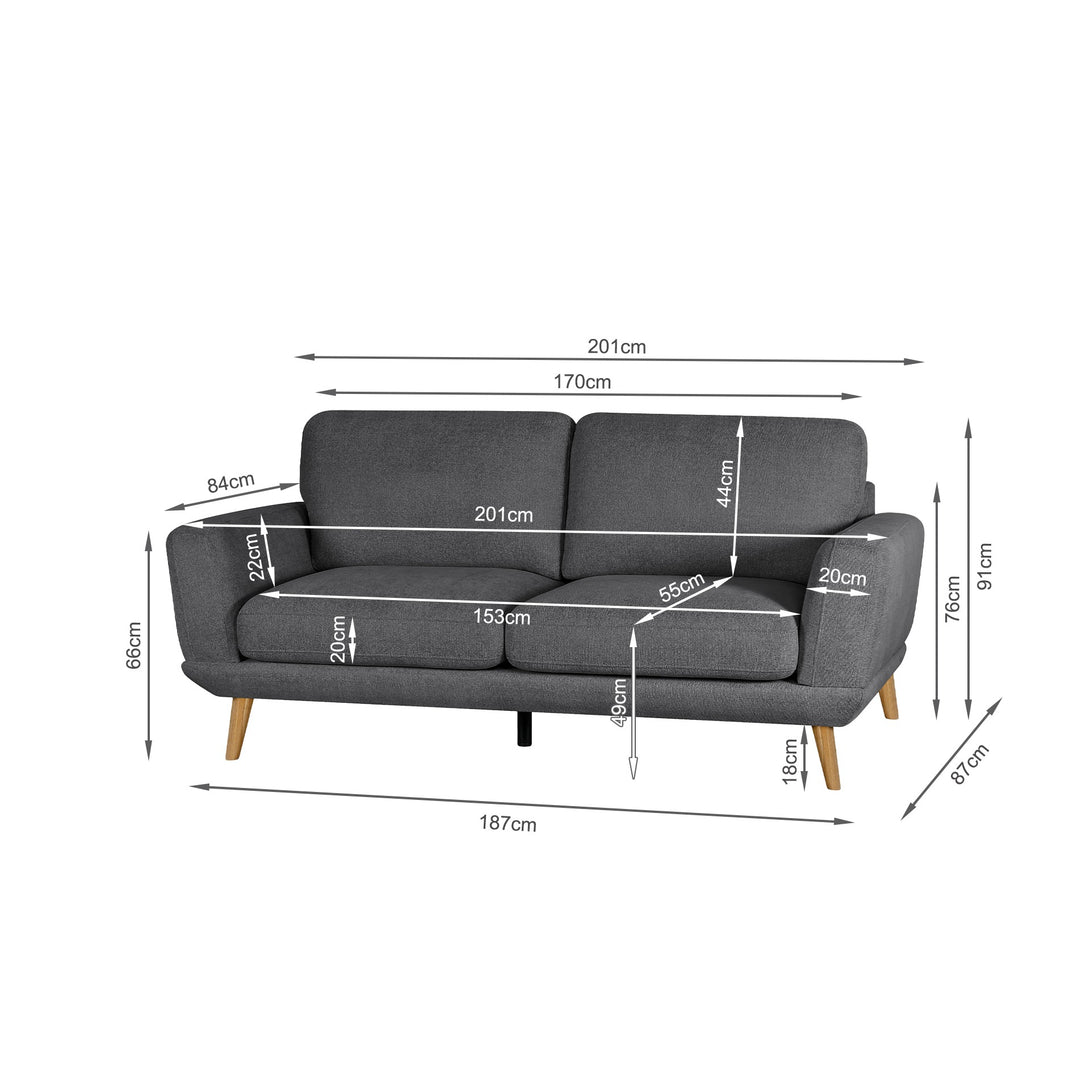 Tova Chenille 3 Seater Sofa - Dark Grey