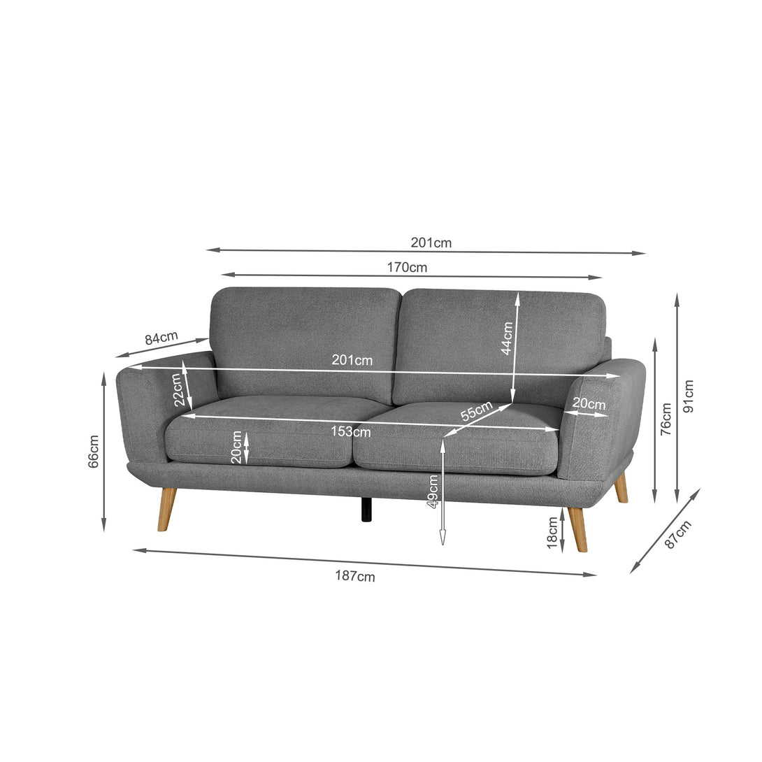Tova Chenille 3 Seater Sofa - Ash Grey